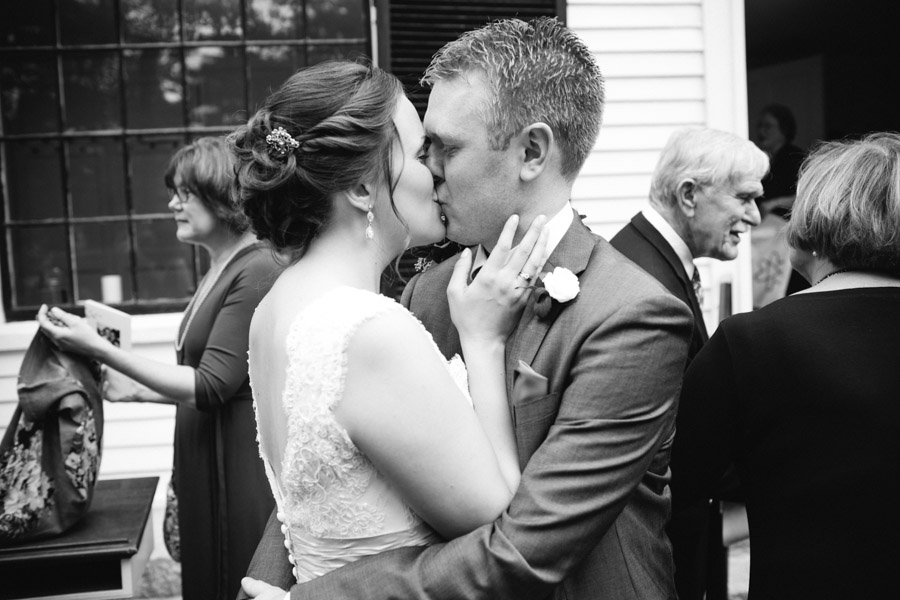 Shane Godfrey Photography, Boston Wedding Photography, DIY Wedding, Backyard Dover Wedding, Backyard Wedding, Black and White Wedding Photography, Bride and Groom, First Kiss